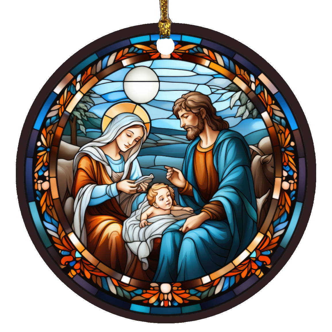 Stained Glass Nativity Collection // Circle Ornament