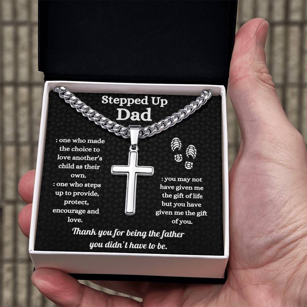 Stepped Up Dad // Artisan Cross Necklace on Cuban Chain