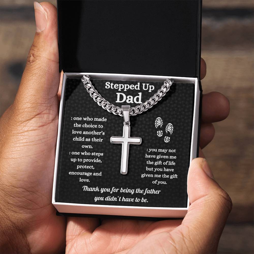 Stepped Up Dad // Artisan Cross Necklace on Cuban Chain